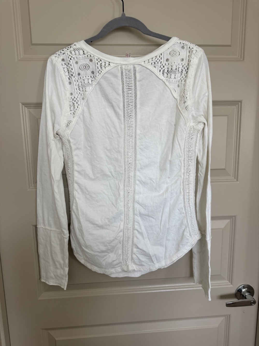 Free People White Crochet-Trim Henley Long-Sleeve Top - Picture 7 of 9